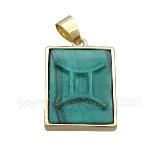 Natural Malachite Pendant Zodiac Gemini Green Rectangle Gold Plated