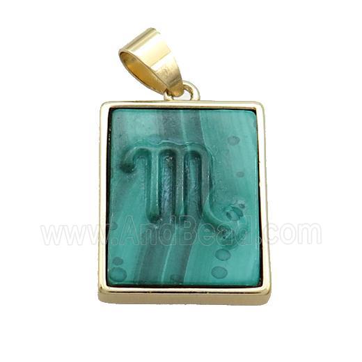 Natural Malachite Pendant Zodiac Scorpio Green Rectangle Gold Plated