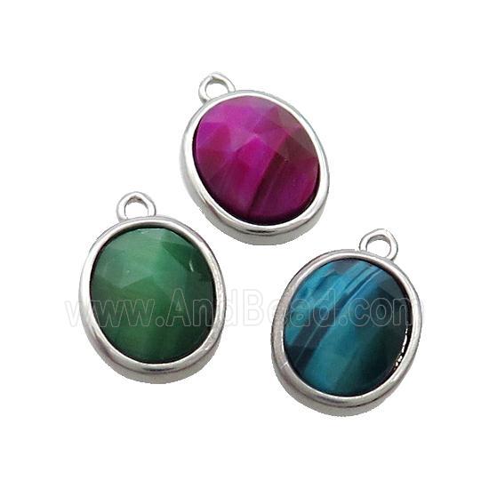 Tiger Eye Stone Oval Pendant Platinum Plated Mixed