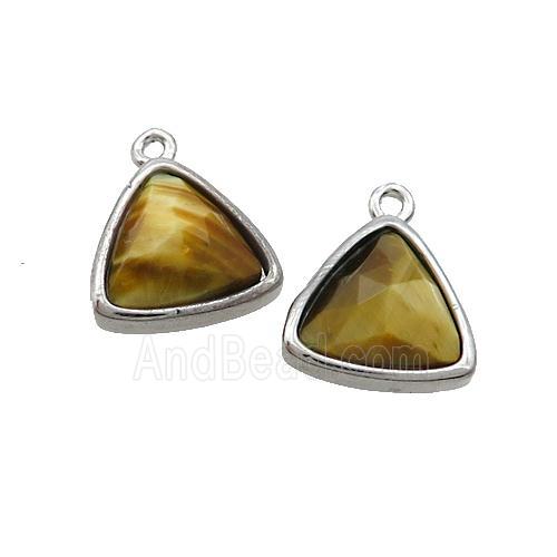 Golden Tiger Eye Stone Triangle Pendant Platinum Plated