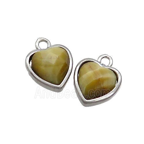 Golden Tiger Eye Stone Heart Pendant Platinum Plated