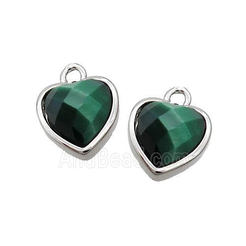 Green Tiger Eye Stone Heart Pendant Platinum Plated