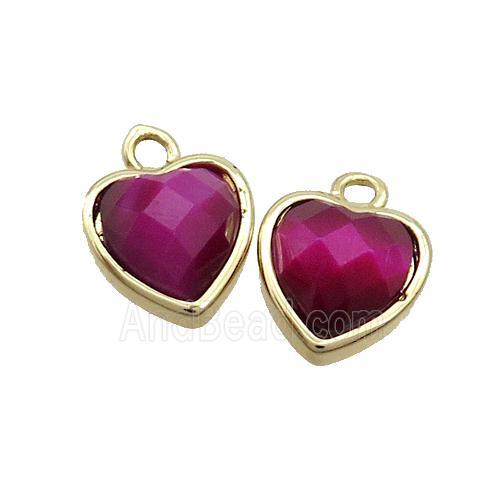 Fuchsia Tiger Eye Stone Heart Pendant Gold Plated