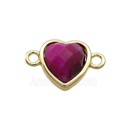 Fuchsia Tiger Eye Stone Heart Connector Gold Plated