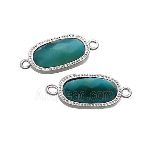Blue Tiger Eye Stone Oval Connector Platinum Plated