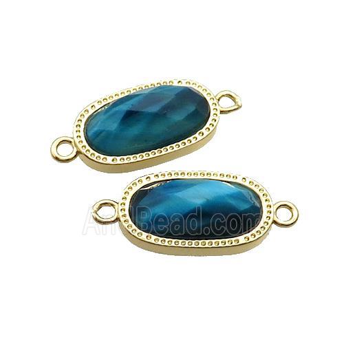 Blue Tiger Eye Stone Oval Connector Gold Plated