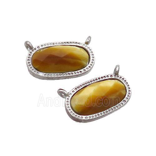Golden Tiger Eye Stone Oval Pendant 2loops Platinum Plated
