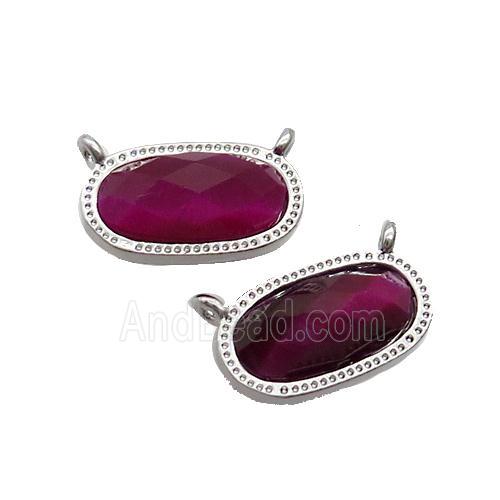 Fuchsia Tiger Eye Stone Oval Pendant 2loops Platinum Plated
