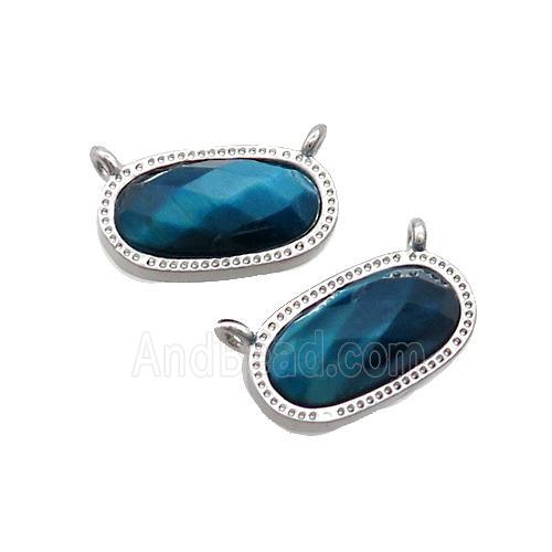 Blue Tiger Eye Stone Oval Pendant 2loops Platinum Plated