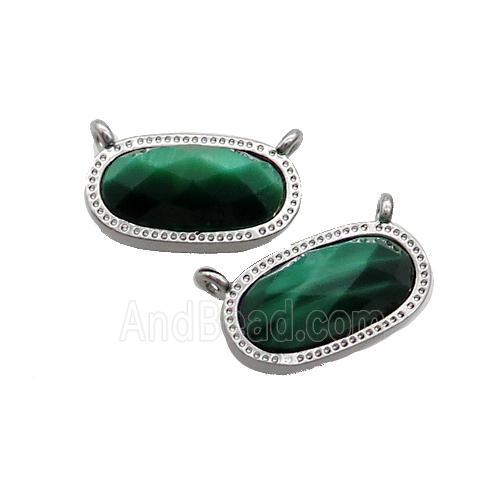 Green Tiger Eye Stone Oval Pendant 2loops Platinum Plated
