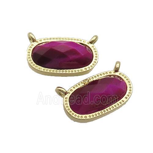 Fuchsia Tiger Eye Stone Oval Pendant 2loops Gold Plated