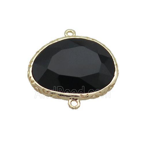 Black Onyx Agate Connector Oval Gold Plated