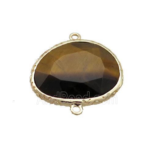 Natural Tiger Eye Stone Connector Oval Gold Plated