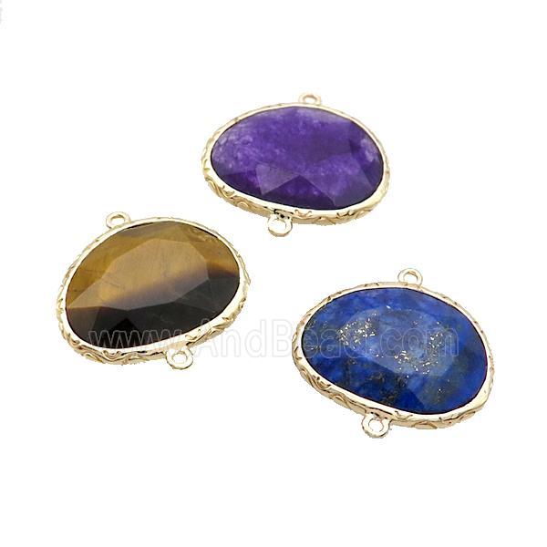 Mix Gemstone Connector Oval Gold Plated