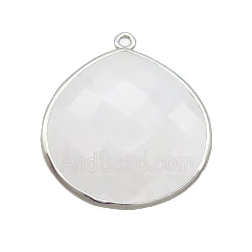 White Crystal Quartz Teardrop Pendant Platinum Plated