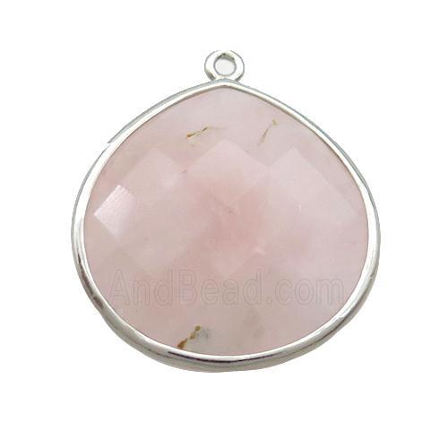 Pink Rose Quartz Teardrop Pendant Platinum Plated
