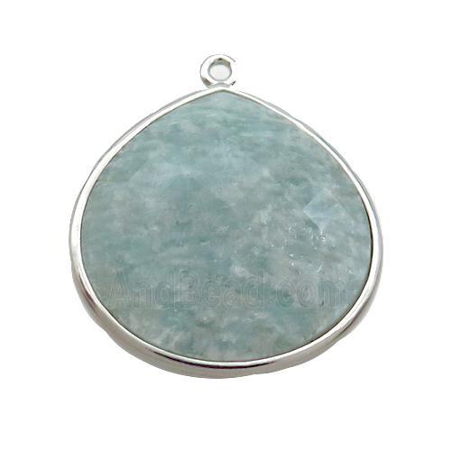 Green Amazonite Teardrop Pendant Platinum Plated