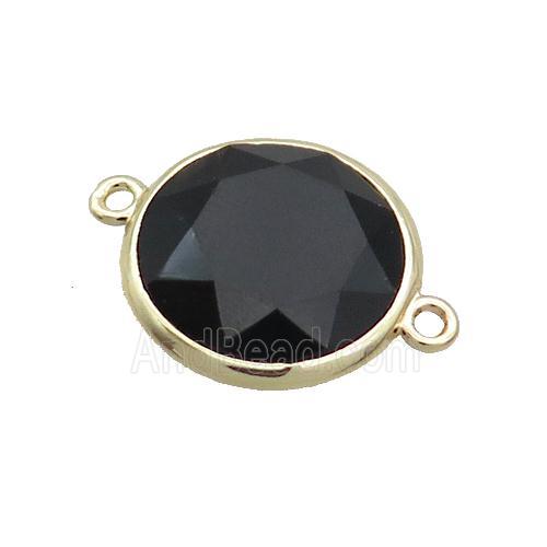 Black Onyx Agate Circle Connector Faceted Gold Plated
