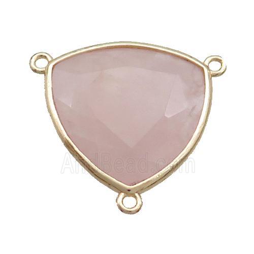 Pink Rose Quartz Triangle Pendant 3loops Gold Plated