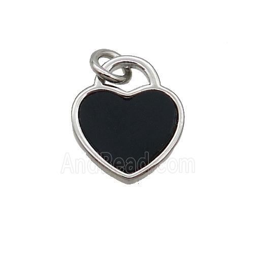Copper Heart Pendant Pave Black Agate Platinum Plated