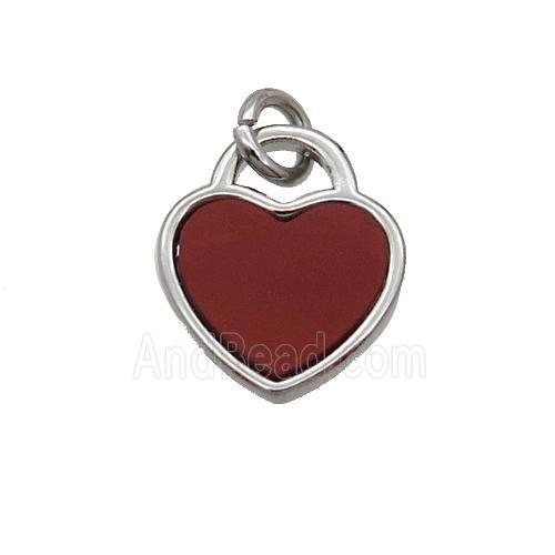 Copper Heart Pendant Pave Red Agate Platinum Plated