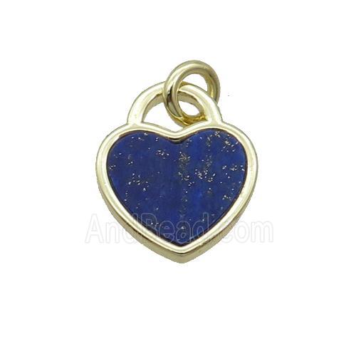 Copper Heart Pendant Pave Blue Lapis Gold Plated