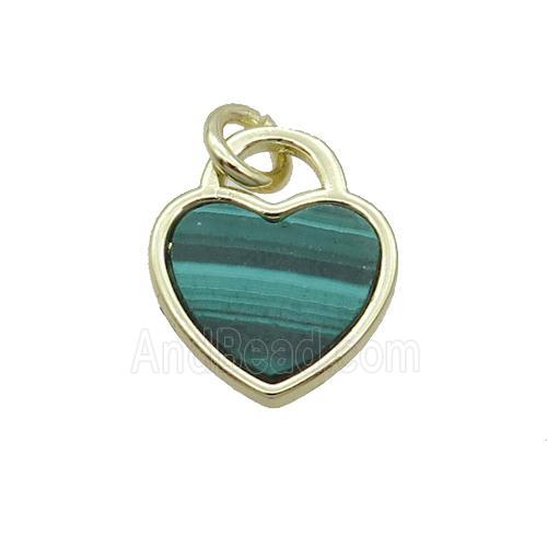 Copper Heart Pendant Pave Malachite Gold Plated