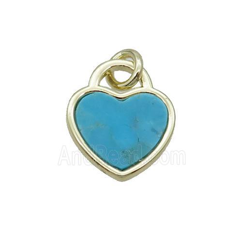 Copper Heart Pendant Pave Turquoise Gold Plated