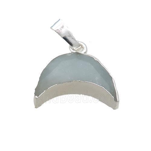 Natural Blue Aquamarine Moon Pendant Shiny Silver