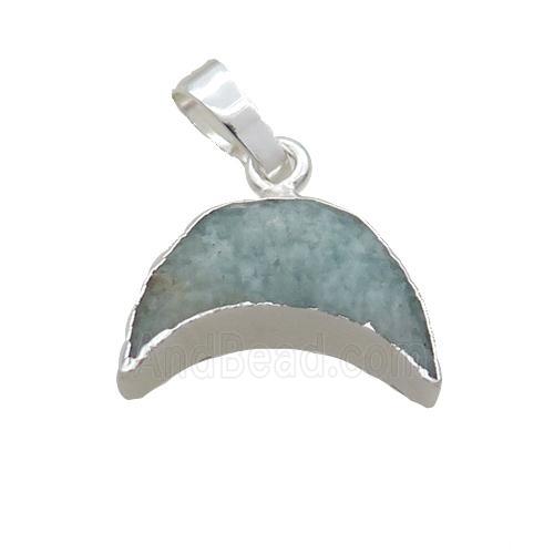 Natural Green Amazonite Moon Pendant Shiny Silver