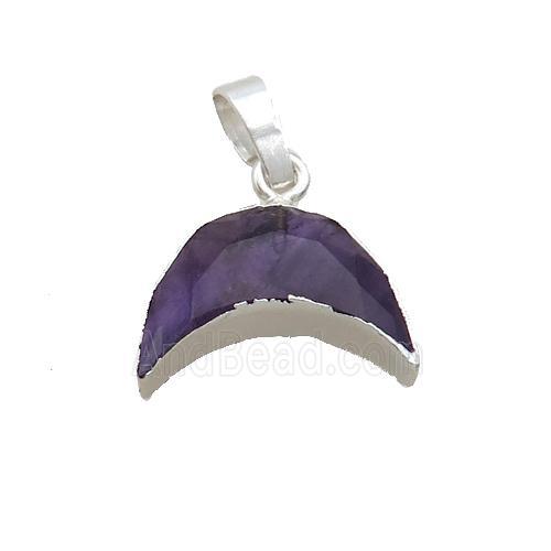 Natural Purple Amethyst Moon Pendant Shiny Silver