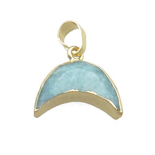 Natural Green Amazonite Moon Pendant Gold Plated