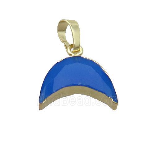 Natural Agate Moon Pendant Blue Dye Gold Plated