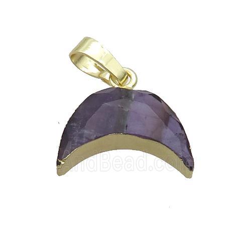 Natural Purple Amethyst Moon Pendant Gold Plated