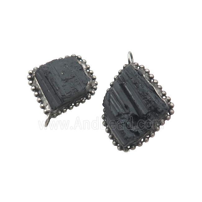 Black Tourmaline Pendant Freeform Antique Silver