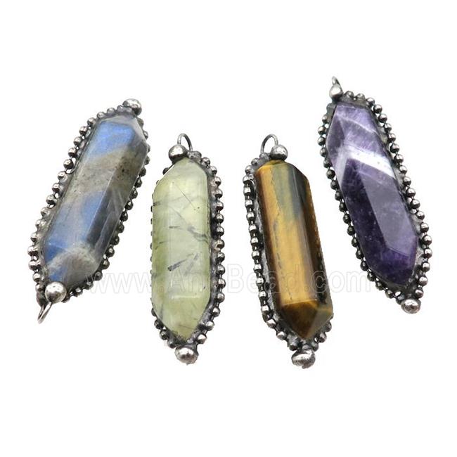 Natural Gemstone Bullet Pendant Antique Silver Mixed