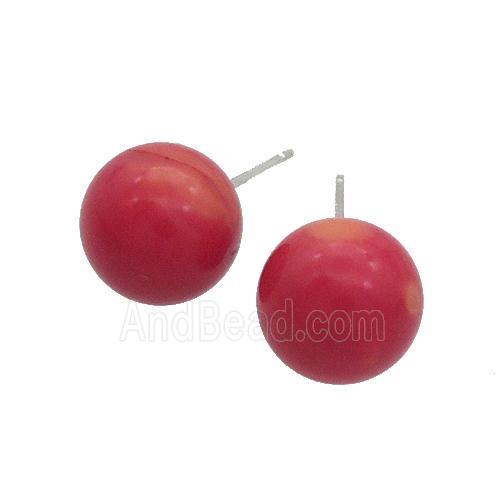 Red Coral Stud Earring 925 Sterling Silver