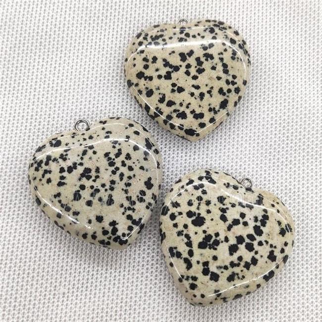 Natural Black Dalmatian Spot Jasper Heart Pendant