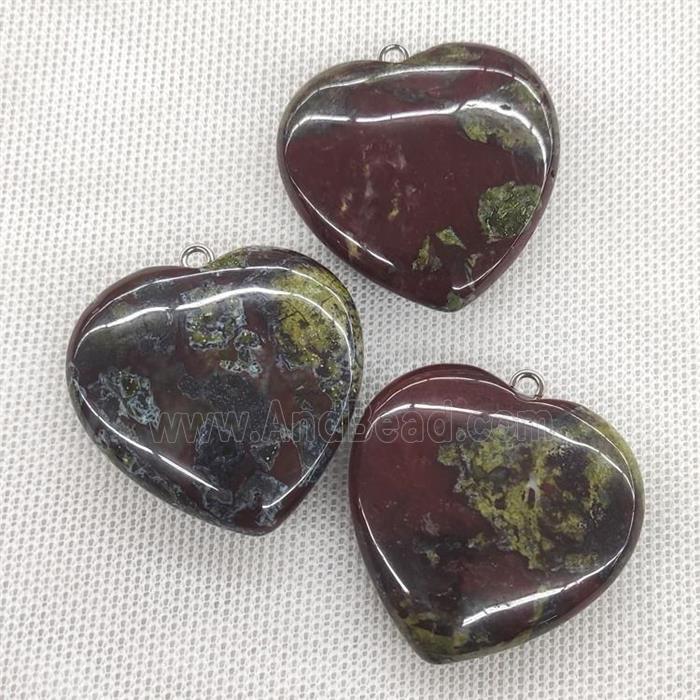 Natural Dragon Bloodstone Heart Pendant Green