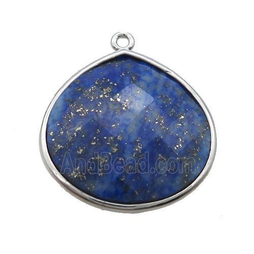 Natural Blue Lapis Lazuli Teardrop Pendant Platinum Plated