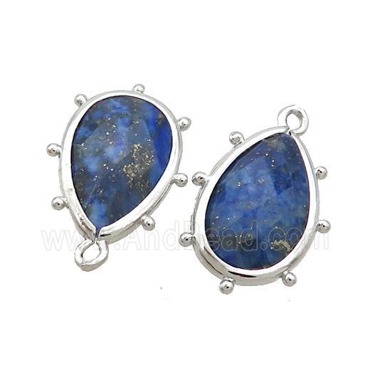 Natural Blue Lapis Lazuli Teardrop Pendant Platinum Plated