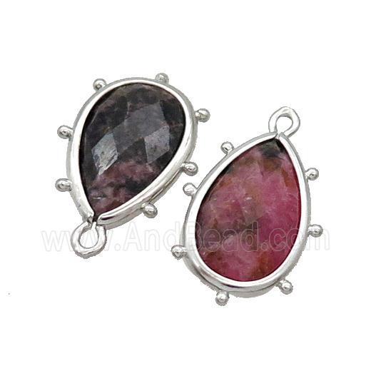 Pink Rhodonite Teardrop Pendant Platinum Plated