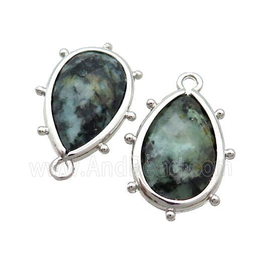 Green African Turquoise Teardrop Pendant Platinum Plated
