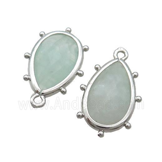 Green Fluorite Teardrop Pendant Platinum Plated
