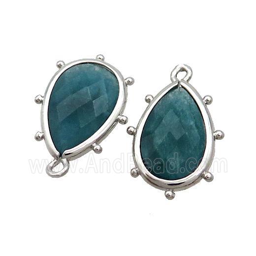 Teal Dye Jade Teardrop Pendant Platinum Plated