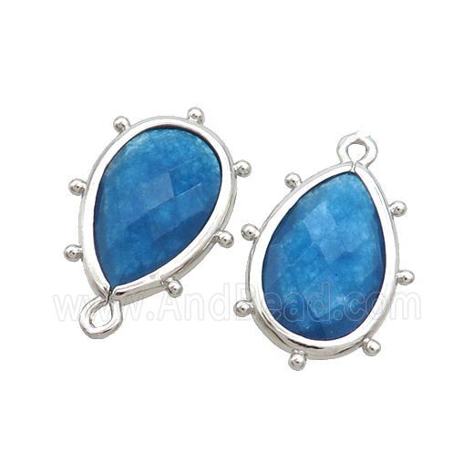 Blue Dye Jade Teardrop Pendant Platinum Plated
