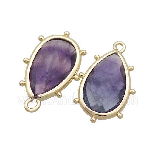 Natural Purple Fluorite Teardrop Pendant Gold Plated