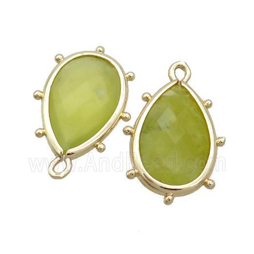 Natural Lemon Jade Teardrop Pendant Olive Gold Plated