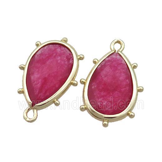 Red Jade Teardrop Pendant Dye Gold Plated