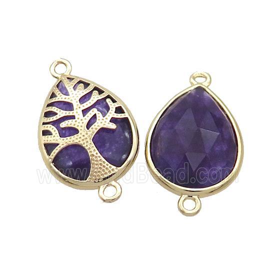 Natural Purple Amethyst Teardrop Connector Tree Of Life Gold Plated